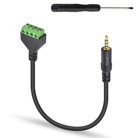 Heavy Duty 3.5mm Speaker Wire Adapter With TRRS Male Plug To Av Four Pin Screw Terminal Block Balun Cable for easy stereo connection.