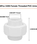 Six Pack Three Quarter Inch Female Threaded PVC Union Couplings F X F For Sprinkler Irrigation And Plumbing With FNPT Threads