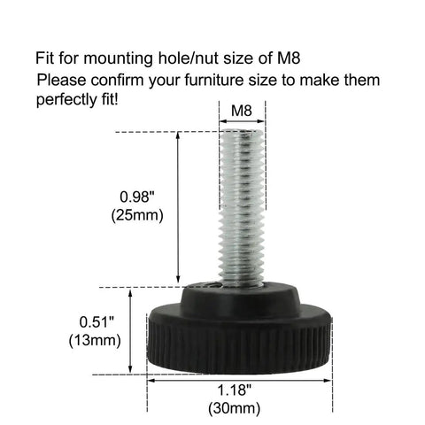 Keep Those Tables Rock Solid M8 X 25 Thread Adjustable Leveling Feet Heavy Duty Swivel Glides showing dimensions 30mm base and 25mm screw.
