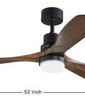 52 Inch Black Ceiling Fan With Lights, Low Profile Farmhouse Style With LED Light Kit, Quiet Motor, 3 Solid Wood Blades, side view.