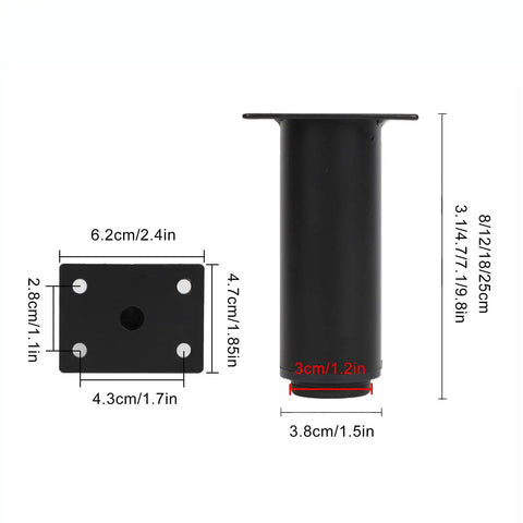 Diagram of Beefy Adjustable Round Metal Furniture Legs 8 cm Black White Non Slip Wear Resistant 4 Pack, dimensions labeled.