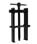 Heavy Duty Adjustable Two Jaw Bearing Puller, Carbon Steel Straight Type Gear Extractor For Auto Repair And Pump Pulley Removal, Heat Treated Mandrel, close-up view of puller with adjustable arms.