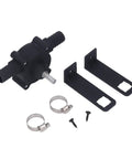 Heavy Duty Electric Drill Powered Sump Pump components including pump, brackets, clamps, and screws for fluid transfer.