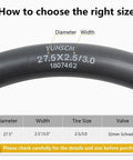 Two Heavy Duty 27.5 Inch Fat Bike Inner Tubes AV32mm Schrader Valve 64/76-584 size chart detail.