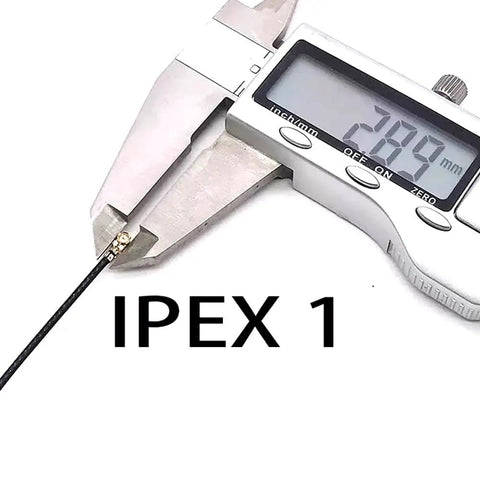 Caliper measuring Two Pack 90mm 2 4G FPV Antenna ELRS For EP1 RX IPEX1 Compatible With TBS Tracer, showing precise dimensions.