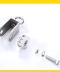 Two Pack V Groove Caster Wheels Beast Mode Heavy Duty Track Pulley System 304 Stainless Steel rollers and hardware components.