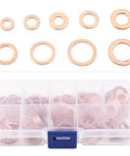 Rock Solid 200 Piece Copper Flat Washers Gasket Set M5 M6 M8 M10 M12 M14 OD 9 To 18 mm for Car and Home Repair That Get The Job Done Without Any Hassle for Real Men and Women Handling Daily Maintenance Tasks across the Country. copper flat washers in assorted sizes with storage box