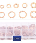 Kick Ass 200 Pc Copper Flat Washer Gasket Kit Assorted M5 M6 M8 M10 M12 M14 Sizes High Conductivity Sealing Rings For Sump Plugs Fuel Hydraulic Fittings Leak Proof Stoppers Plus Transparent Storage Box copper washers in assorted sizes