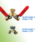 Heavy Duty Garden Hose Y Valve Splitter With Stainless Steel Long Handle And Brass Body Two Way Water Adapter Three Quarter Inch GHT Thread High Flow Full Port Spigot Splitter For Outdoor Garden Use, brass Y splitter with red handles