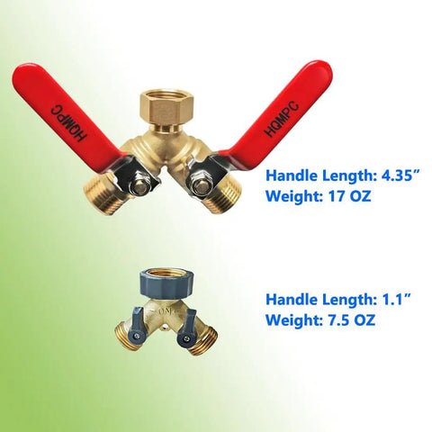 Heavy Duty Garden Hose Y Valve Splitter With Stainless Steel Long Handle And Brass Body Two Way Water Adapter Three Quarter Inch GHT Thread High Flow Full Port Spigot Splitter For Outdoor Garden Use, brass Y splitter with red handles