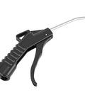 Eight Piece Heavy Duty Pistol Grip Air Blower Gun With Angled Nozzle For Kicking Up Dust And Grime In The Shop Or House, black handle and steel nozzle.