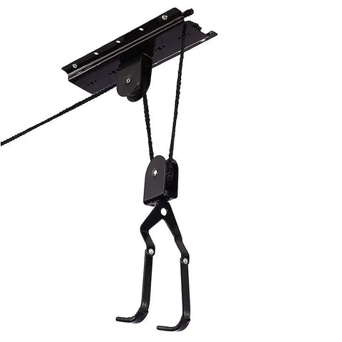 Heavy Duty Ceiling Bike Hoist For Garage With 100 Lb Capacity, Quick Mount Pulley Rack For Mountain Bikes, steel pulley and hooks