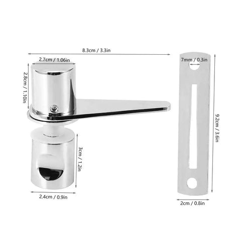 Heavy Duty Glass Door Latch For Bathroom And Shower Featuring A Dead Simple Drill In Install That Delivers Rock Solid 304 Stainless Steel Build Quality And Slick Friction Free Locking Action For Your Home Or Office, showing dimensions.