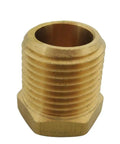 Hex Head Plug Pipe Fitting Set NPT Male Five Pieces Brass Heavy Duty one eighth inch close-up of single brass plug from set