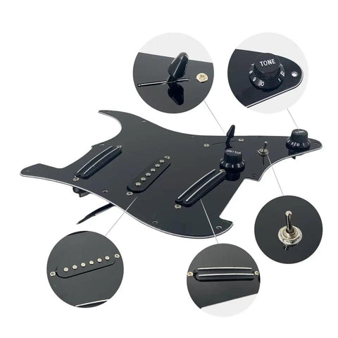 SSS Electric Guitar Loaded Pickguard Prewired Replacement 11 Hole Dark Black PVC 3 Ply Scratch Resistant Panel