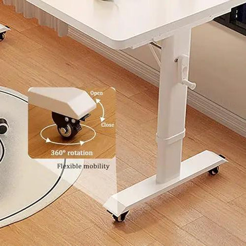 Premium Adjustable Standing Desk Featuring Smooth Manual Crank Height Adjustment And Secure Locking Casters with 360-degree rotating wheels.