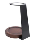 Kickstart Your Morning Routine With This Top Shelf Pour Over Coffee Dripper Stand, Smooth Operator Aluminum And Genuine Wood Filter Holder Rack, No Fuss Drip Brewing Station For Kitchen Counter side view of aluminum and wood coffee dripper stand