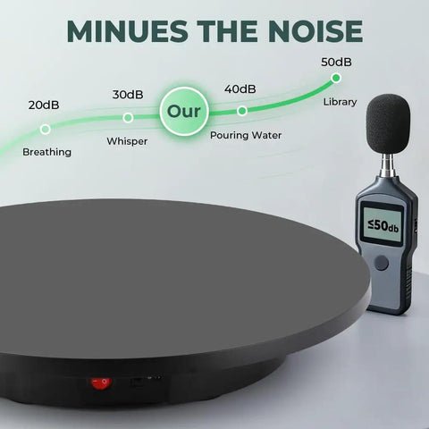 Huge Fly Rivergo Cordless Turntable For Photography 16.5 Inch 3D Display Rotating Base, sound level comparison image