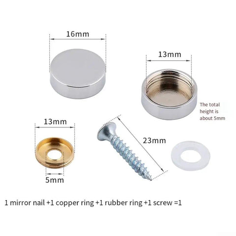 Stainless Steel Mirror Screws 16mm Silver Decorative Glass Fixings With Copper Washers For Bathroom Wall Mounted Mirror