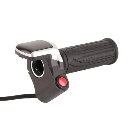 Get This Waterproof Lcd Throttle Grip With Bright Led For Electric Bikes Scooters And Cars Featuring Ergonomic Textured Grooves And Real-Time Power Display Plus Security Lock Status black ABS throttle grip with red lock button