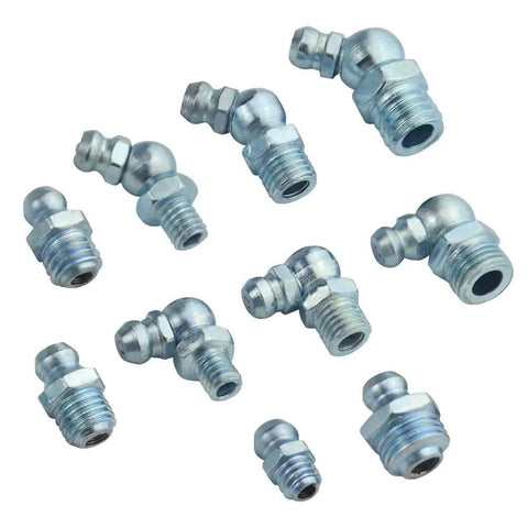 Metric Zerk Grease Fittings Kit 110 Piece Assortment NPT M6 M8 M10 Straight And 45 90 Degree Nipples Zinc Plated Steel