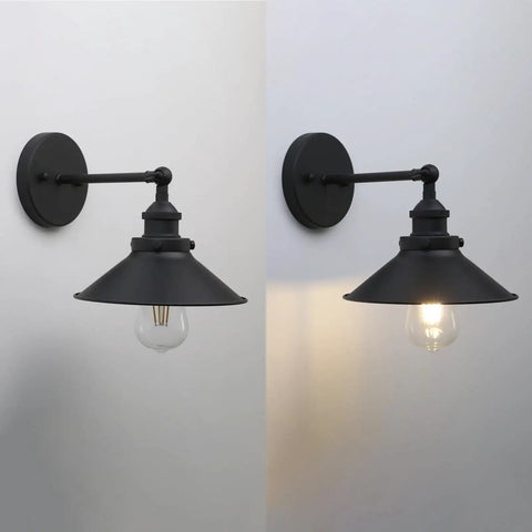 Black Industrial Wall Sconce With 8.1 Inch Metal Shade Vintage Retro Vibe 1 Light Wall Lamp 180 Degree Adjustable Direction E26 Base