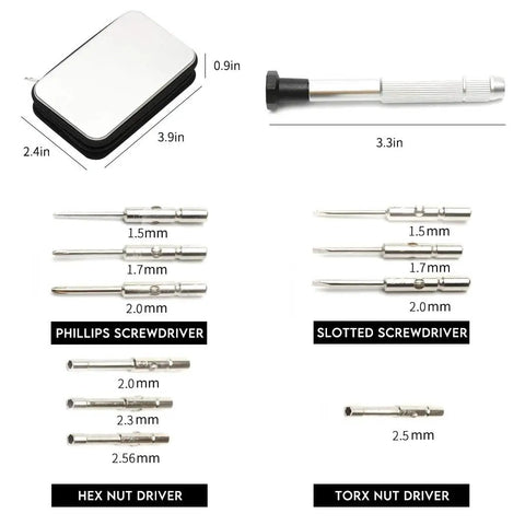 Eyeglass Repair Kit With Ten Style Precision Screwdrivers Seventy Tiny Screws Four In One Portable Driver, case and bits