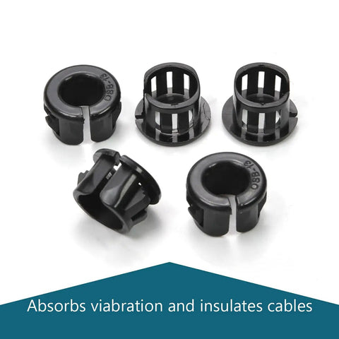 Black nylon cable snap bushings from 200 Piece Nylon Cable Snap Bushing Set Heavy Duty Half Inch 13mm Black Snap In Bushing Grommet Protector