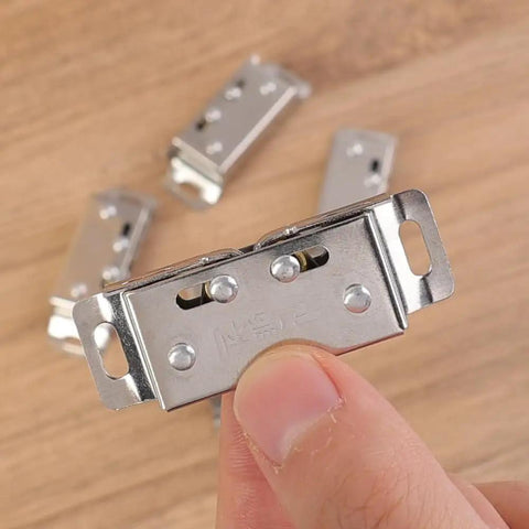 Close-up of Double Roller Door Catch Latch for Cabinets and Cupboards Heavy Duty Stainless Steel Spring Loaded 3 Piece Set