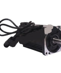 90ST-M04025 AC servo motor with shaft and cables; black aluminum body, front view