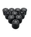 Dope Mini 16mm Toy Car Wheel Set With 10 Shaft Axles For DIY Model RC Cars Trucks And Robots, twenty silver rubber wheels arrangement
