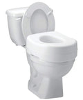 5.5 Inch Toilet Seat Riser For Seniors And Recovery on a toilet, supports up to 300 lbs, slip-resistant for round and elongated toilets
