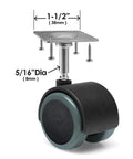 2 Inch Floor Protector Rubber Caster Wheels Set Of 4 With 5 Sixteenth Inch Stem Or Top Plate Mounting for Hard Floors