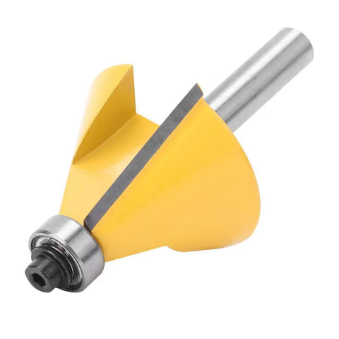 Ultra Smooth 8mm Shank Chamfer Router Bit YG6 Alloy Cutterhead for trimming MDF, solid wood, and plywood edges.