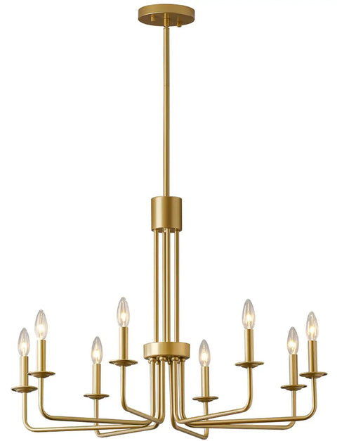 Modern Gold 8 Light Chandelier With Candlestick Lights For Dining Room Farmhouse Style Over Table Entryway Hallway