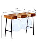 Glass Propagation Terrarium Planter Stations Stand for Desktop Indoor Hydroponics with wood and metal frame, dimensions shown.