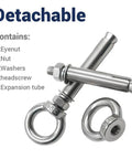 Two Pack 304 Stainless Steel M12x80 Shoulder Eyebolt With Nut Built Tough Heavy Duty Hanger Bolt for Concrete and Brick Walls