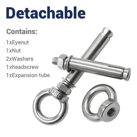 Two Pack 304 Stainless Steel M12x80 Shoulder Eyebolt With Nut Built Tough Heavy Duty Hanger Bolt for Concrete and Brick Walls