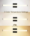 Rectangular 24 Inch Thin Bar LED Vanity Light In Brushed Black For Over Mirror Bathrooms With 3000K 3500K Or 4000K CCT
