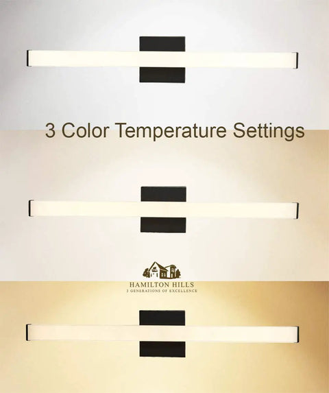 Rectangular 24 Inch Thin Bar LED Vanity Light In Brushed Black For Over Mirror Bathrooms With 3000K 3500K Or 4000K CCT