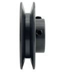 Side view of Beefy 3.45 Inch Outer Diameter V Belt Pulley One Groove With Seven Eighths Inch Bore For A 3L And 4L Belts Cast Iron Motor Pulley