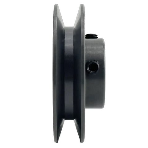 Side view of V Belt Pulley 3/4 Inch Bore 3.05 Inch OD Single Groove Cast Iron Mechanical Pulley For A 3L And 4L V Belts With Standard Keyseat