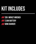 20V Brushless Cordless Impact Wrench Kit With 2.0Ah Battery And 60 Watt Charger, Two Speed Settings, Half Inch Anvil Friction Ring, Includes IW6720B10 Bundle contents list
