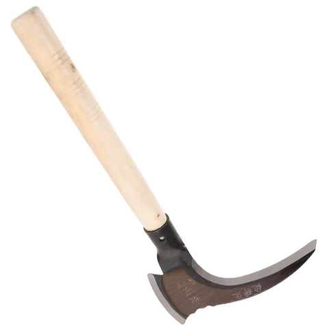Multipurpose Manganese Weeding Scythe With Comfortable Handle Durable Garden Tool For Effortless Weeding And Tree Cutting In Your Garden Perfect For Clearing Weeds Mulch And Tight Spots In The Yard No Sweat, featuring wooden handle and manganese steel blade