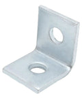 10 Pack 2 Hole L Shaped Connector Bracket For One Half Inch Bolts, 90 Degree Angle, Fits One And Five Eighths Inch Strut Channel, Electrogalvanized Steel, Tough Heavy Duty Pipe And Electrical Mounting Bracket For HVAC Plumbing And More. Side view showing two bolt holes.