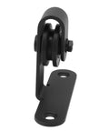 Top Shelf Heavy Duty Sliding Barn Door Roller Kit With Whisper Quiet Gliders And Smooth Operator Hardware side view of black steel roller for door system