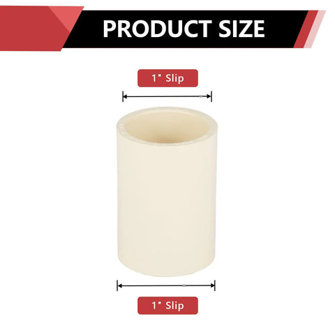 1 Inch Slip CPVC Coupling Fitting, showcasing size dimensions for plumbing, part of 100 Pack CPVC Coupling Fittings 1 Inch Slip X Slip Heavy Duty Plumbing Connectors.