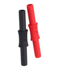 J.20009 banana coupler set of two insulated 4mm female-to-female banana connectors with red and black PVC sleeves.