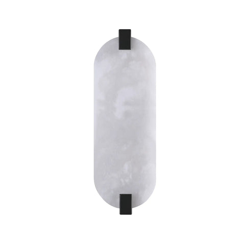 Tonabona 2 Pack 2 Light 15" Natural Alabaster Oval Marble Farmhouse Bathroom Black Wall Sconce front view with black fixtures.