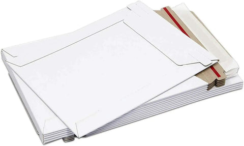 Stack of 6x8 Inch Ultra Thick 450GSM Stay Flat Cardboard Mailers, 100 Pack White Shipping Envelopes for Photos and Documents